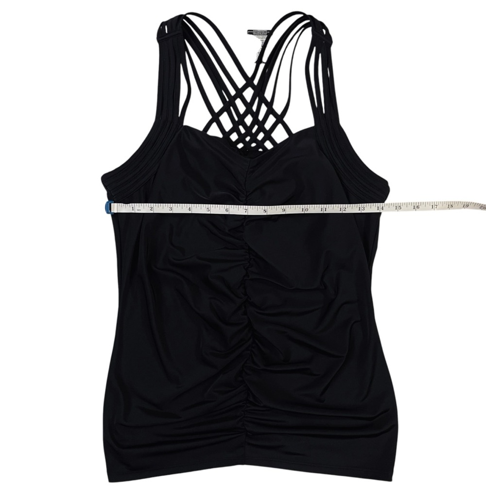Carmen Marc Valvo Black Ruched Tank Top Strappy Back Cutout Stretch M * - Picture 5 of 6